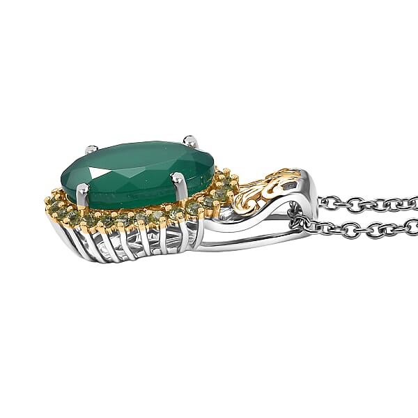 EverTrue Verde Onyx Hebei Peridot Pendant In Platinum Bond With Stainless Steel Necklace 5.40 Ctw (20 Inches)