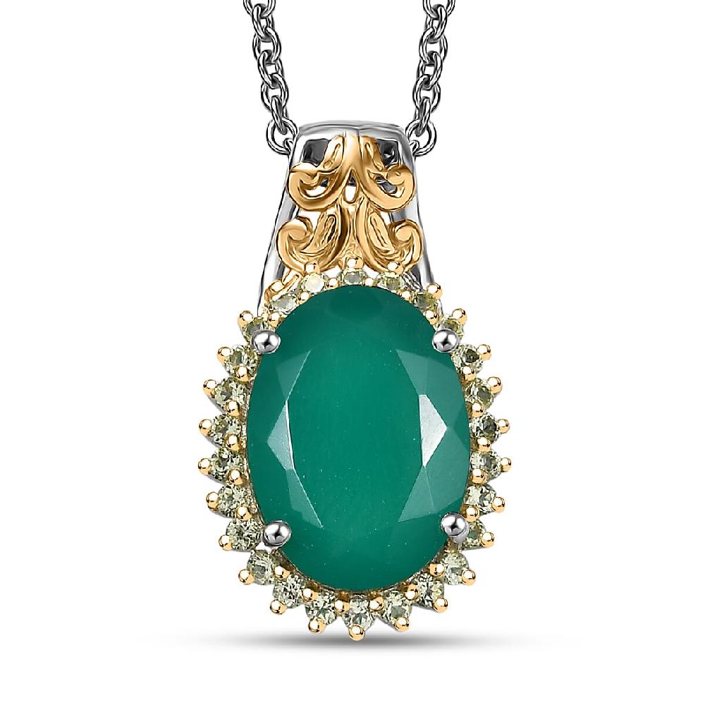 EverTrue Verde Onyx Hebei Peridot Pendant in Platinum Bond with Stainless Steel Necklace 5.40 ctw (20 Inches)