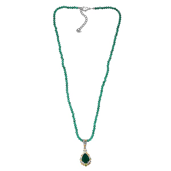 EverTrue Verde Onyx Hebei Peridot Pendant With Beaded Necklace In 18K YG Plated And Platinum Bond 30.20 Ctw (20 Inches)