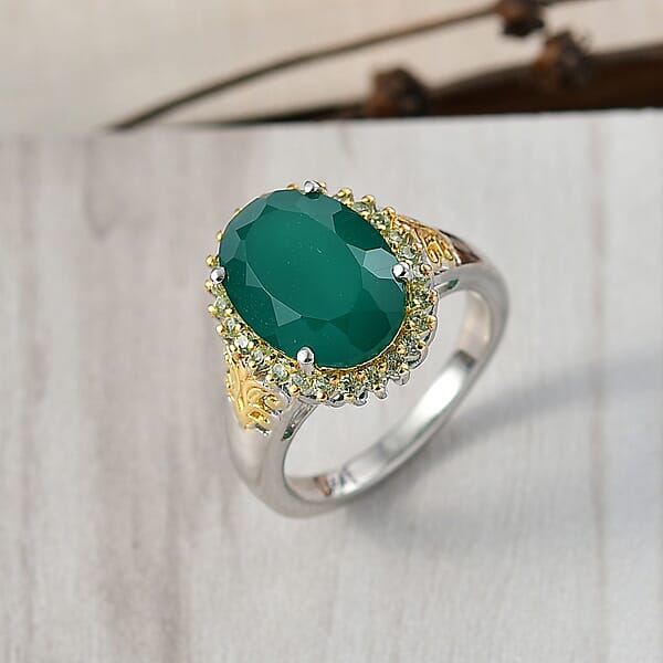 EverTrue Verde Onyx Hebei Peridot Ring In 18K YG Plated And Platinum Bond 5.50 Ctw
