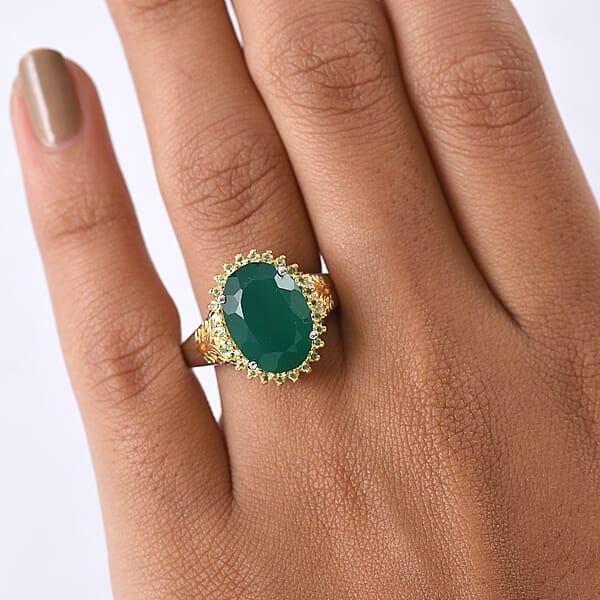 EverTrue Verde Onyx Hebei Peridot Ring In 18K YG Plated And Platinum Bond 5.50 Ctw