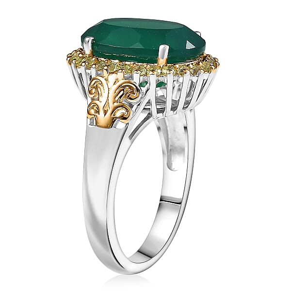 EverTrue Verde Onyx Hebei Peridot Ring In 18K YG Plated And Platinum Bond 5.50 Ctw