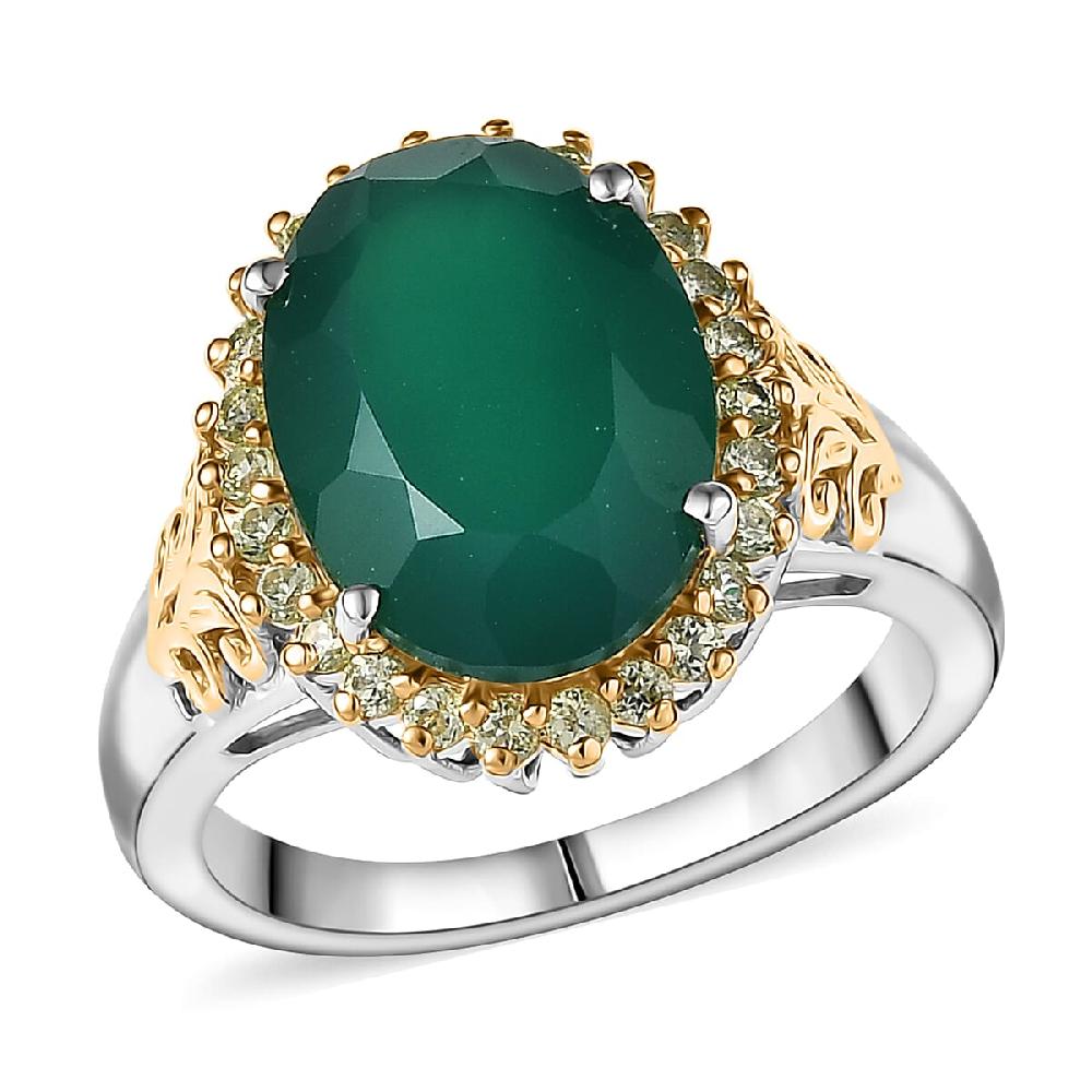 EverTrue Verde Onyx Hebei Peridot Ring in 18K YG Plated and Platinum Bond 5.50 ctw