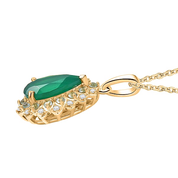 EverTrue Verde Onyx Multi Gemstone Petal Bloom Pendant In 18K YG Plated And ION Plated YG With Stainless Steel Necklace 3.25 Ctw (20 Inches)