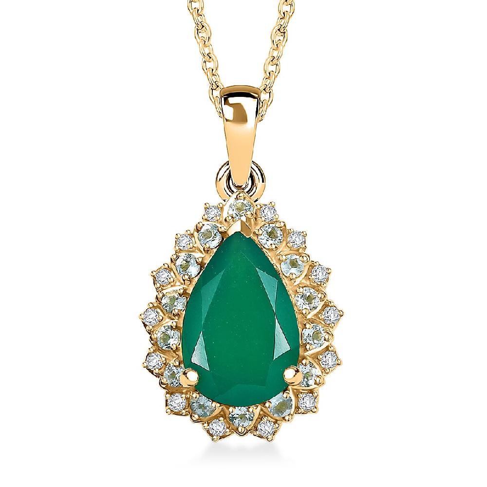 EverTrue Verde Onyx Multi Gemstone Petal Bloom Pendant in 18K YG Plated and ION Plated YG with Stainless Steel Necklace 3.25 ctw (20 Inches)