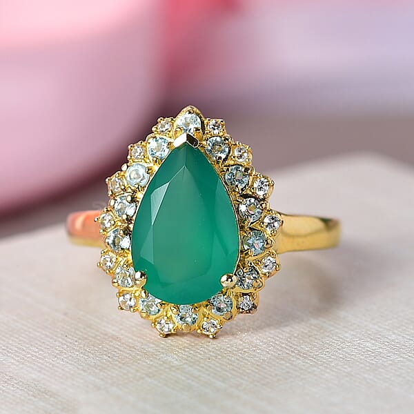 EverTrue Verde Onyx Multi Gemstone Ring In 18K YG Plated 3.25 Ctw
