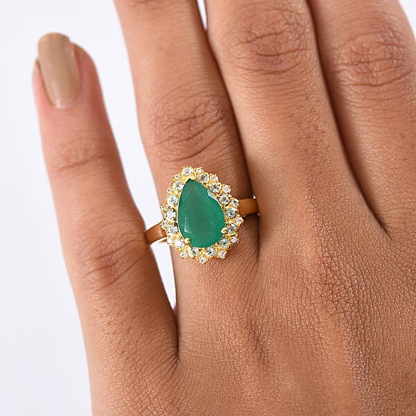 EverTrue Verde Onyx Multi Gemstone Ring In 18K YG Plated 3.25 Ctw