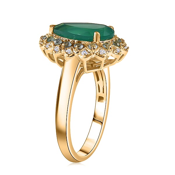 EverTrue Verde Onyx Multi Gemstone Ring In 18K YG Plated 3.25 Ctw