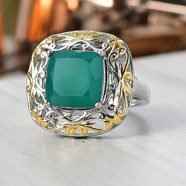 EverTrue Verde Onyx Ring In 18K YG Plated And Platinum Bond 5.40 Ctw