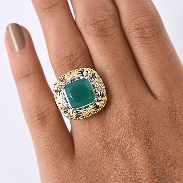 EverTrue Verde Onyx Ring In 18K YG Plated And Platinum Bond 5.40 Ctw