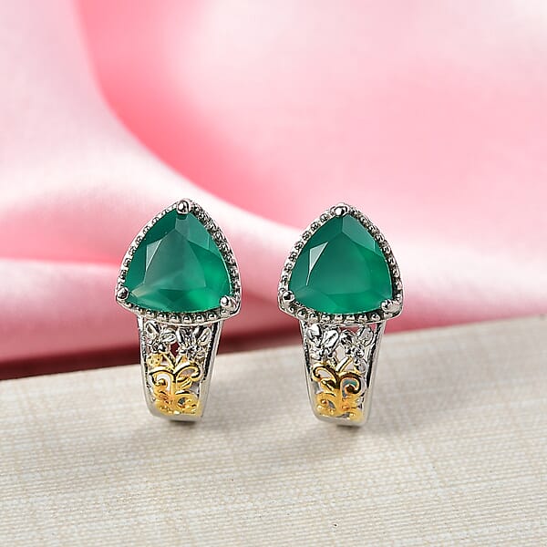 EverTrue Verde Onyx White Zircon Earrings In 18K YG Plated And Platinum Bond 3.00 Ctw
