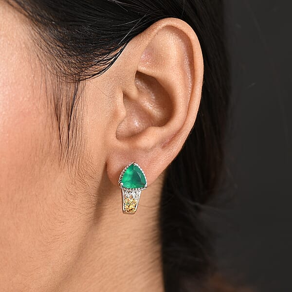 EverTrue Verde Onyx White Zircon Earrings In 18K YG Plated And Platinum Bond 3.00 Ctw