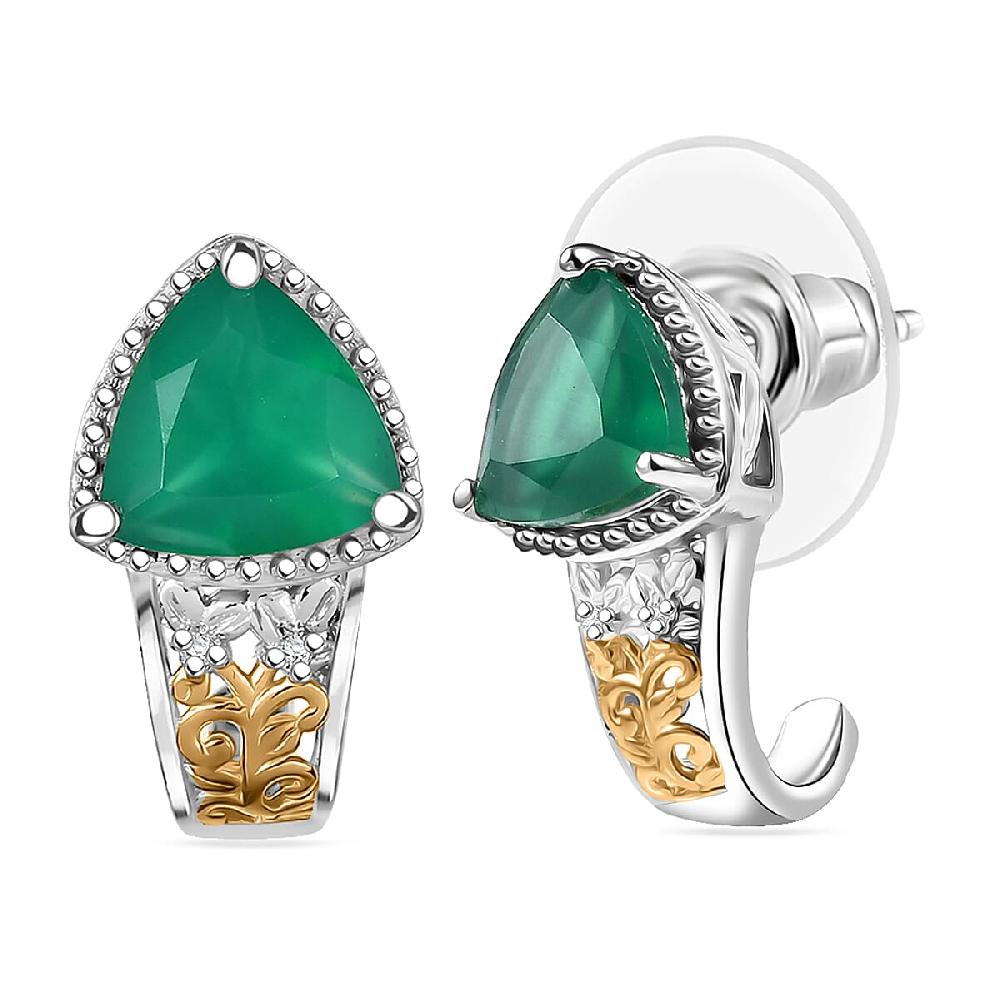EverTrue Verde Onyx White Zircon Earrings in 18K YG Plated and Platinum Bond 3.00 ctw