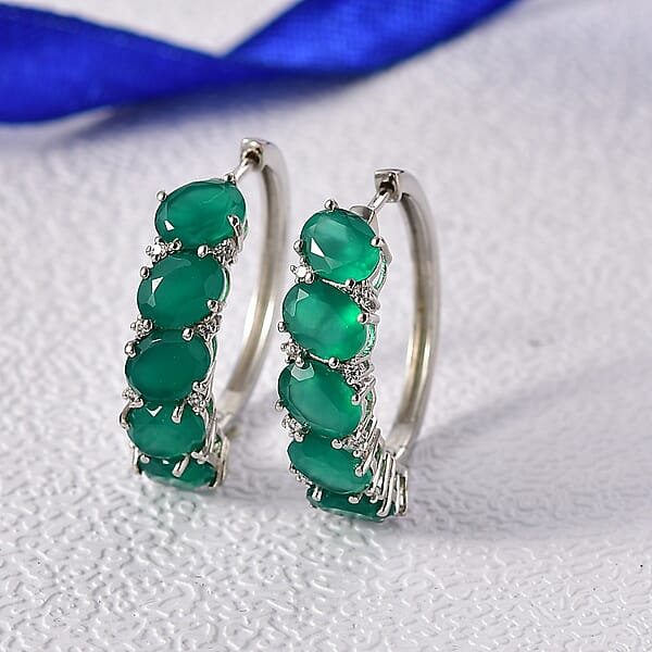 EverTrue Verde Onyx White Zircon Earrings In Platinum Bond 11.90 Ctw