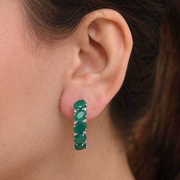 EverTrue Verde Onyx White Zircon Earrings In Platinum Bond 11.90 Ctw