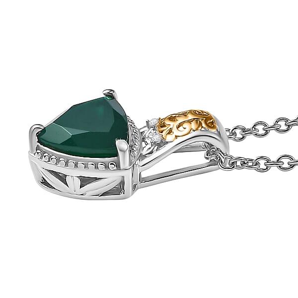 EverTrue Verde Onyx White Zircon Garden Crest Pendant In 18K YG Plated And Platinum Bond With Stainless Steel Necklace 2.20 Ctw (20 Inches)