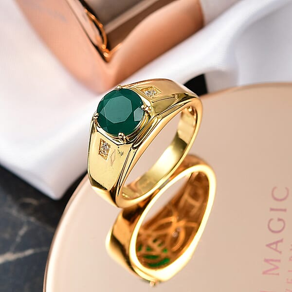 EverTrue Verde Onyx White Zircon Men's Ring In 18K YG Plated 1.80 Ctw