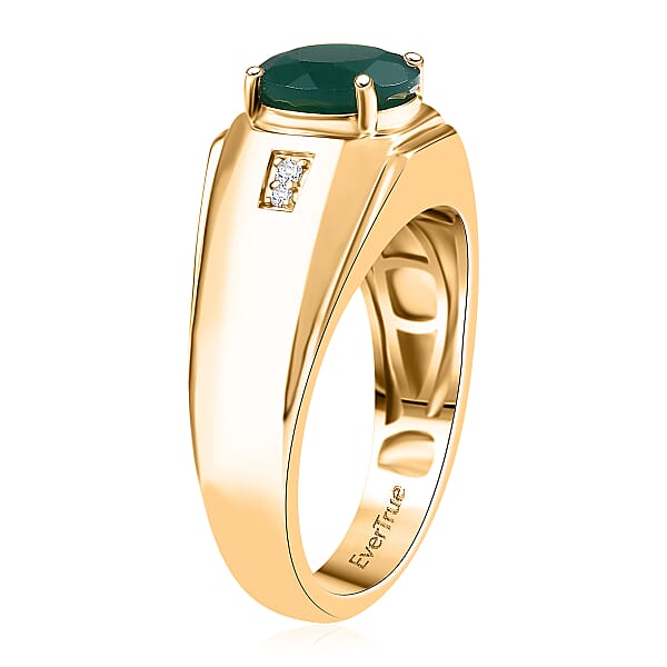 EverTrue Verde Onyx White Zircon Men's Ring In 18K YG Plated 1.80 Ctw