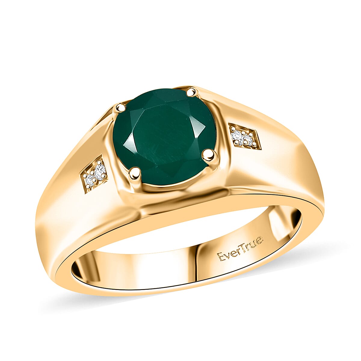 EverTrue Verde Onyx White Zircon Men's Ring in 18K YG Plated 1.80 ctw