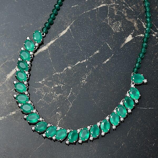 EverTrue Verde Onyx White Zircon Necklace In Platinum Bond 31.65 Ctw (18-20 Inches)
