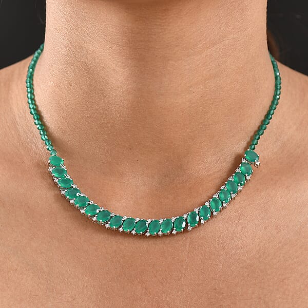EverTrue Verde Onyx White Zircon Necklace In Platinum Bond 31.65 Ctw (18-20 Inches)