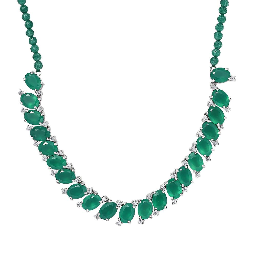 EverTrue Verde Onyx White Zircon Necklace in Platinum Bond 31.65 ctw (18-20 Inches)