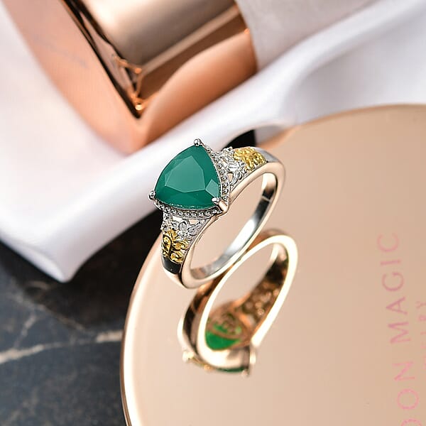 EverTrue Verde Onyx White Zircon Ring In 18K YG Plated And Platinum Bond 2.25 Ctw