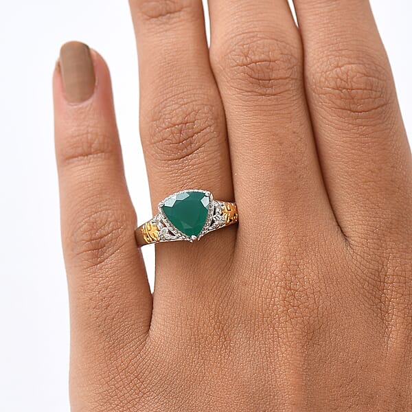 EverTrue Verde Onyx White Zircon Ring In 18K YG Plated And Platinum Bond 2.25 Ctw