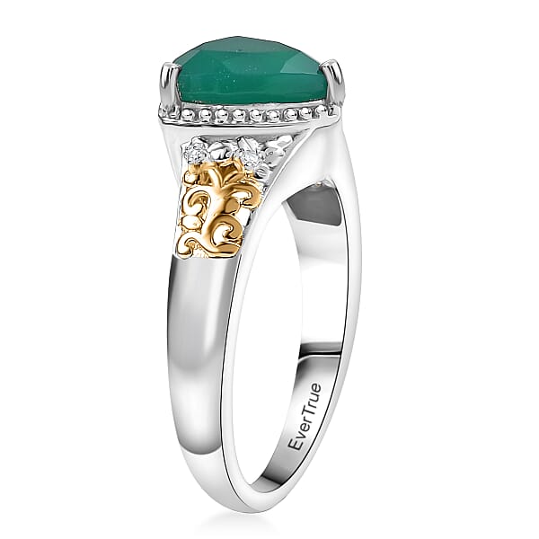 EverTrue Verde Onyx White Zircon Ring In 18K YG Plated And Platinum Bond 2.25 Ctw
