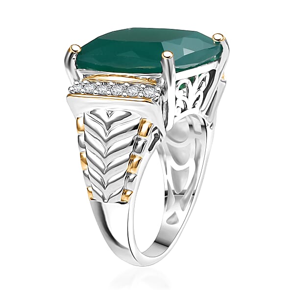 EverTrue Verde Onyx White Zircon Ring In 18K YG Plated And Platinum Bond 12.65 Ctw