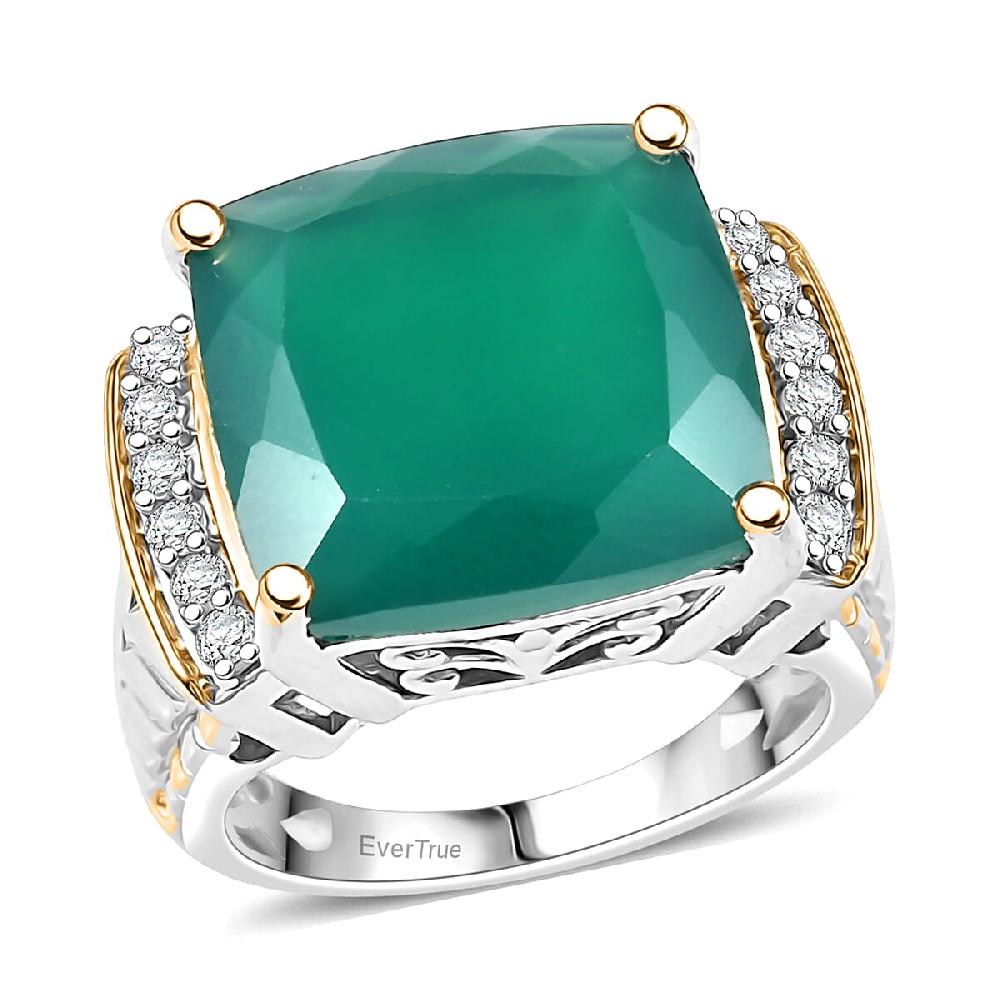 EverTrue Verde Onyx White Zircon Ring in 18K YG Plated and Platinum Bond 12.65 ctw