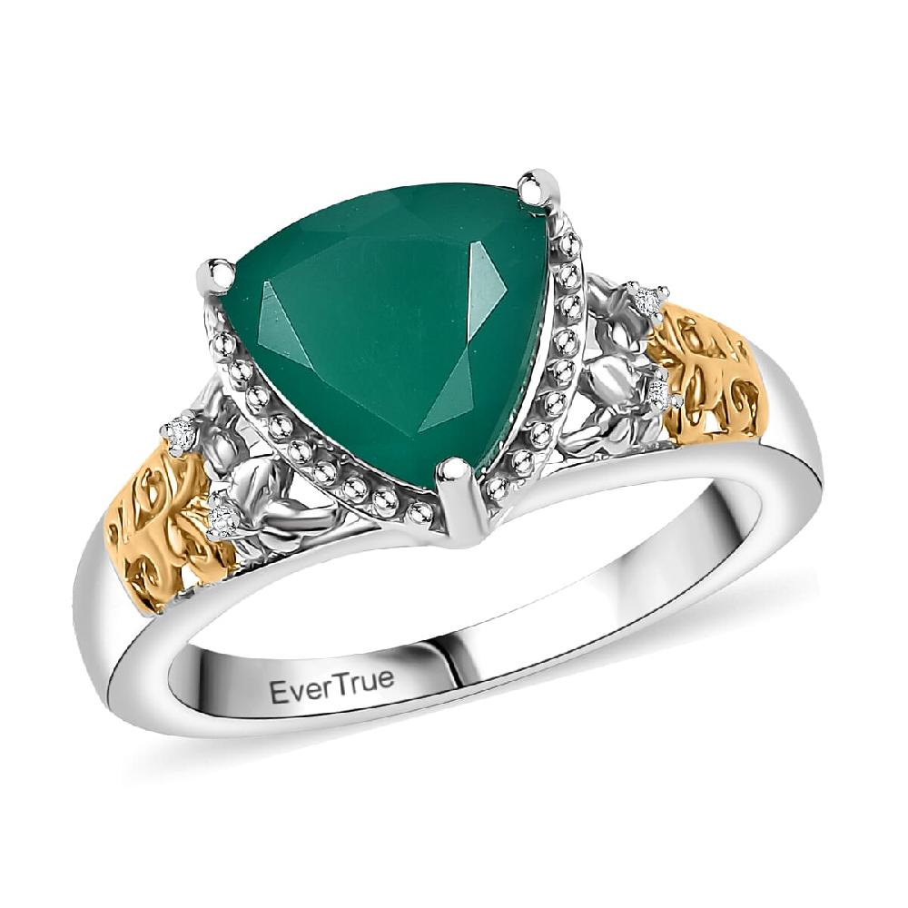 EverTrue Verde Onyx White Zircon Ring in 18K YG Plated and Platinum Bond 2.25 ctw