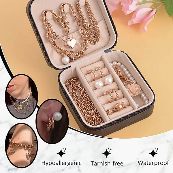 EverTrue White Shell Pearl Jewelry 3 Pearl Earrings 3 Pearl Necklaces (16 18 20 Inch Necklace) 1 Pearl Bracelet 3 Charms And 1 Magnetic Extender ION Plated RG Stainless Steel Jewelry Set