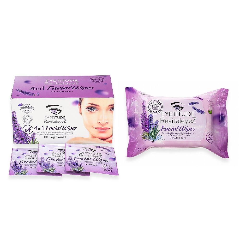 Eyetitude RevitaleyeZ 4-In-1 Face Wipes Facial Cleansing Moisturizing Rejuvenating and Protecting Wipes For All Skin Types (30 Count)