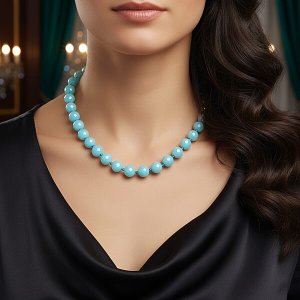 Faceted Sleeping Beauty Lustre Shell Pearl Necklace 18-20 Inches In Stainless Steel