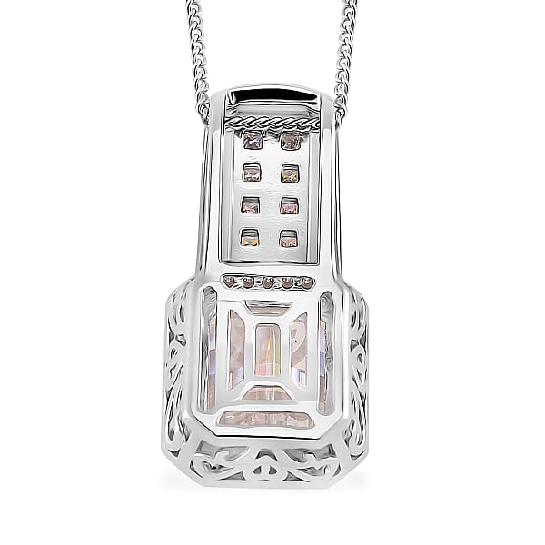 Fancy Cut White Moissanite 4.25 Ctw Art Deco Pendant Necklace In Rhodium Over Sterling Silver 18 Inches