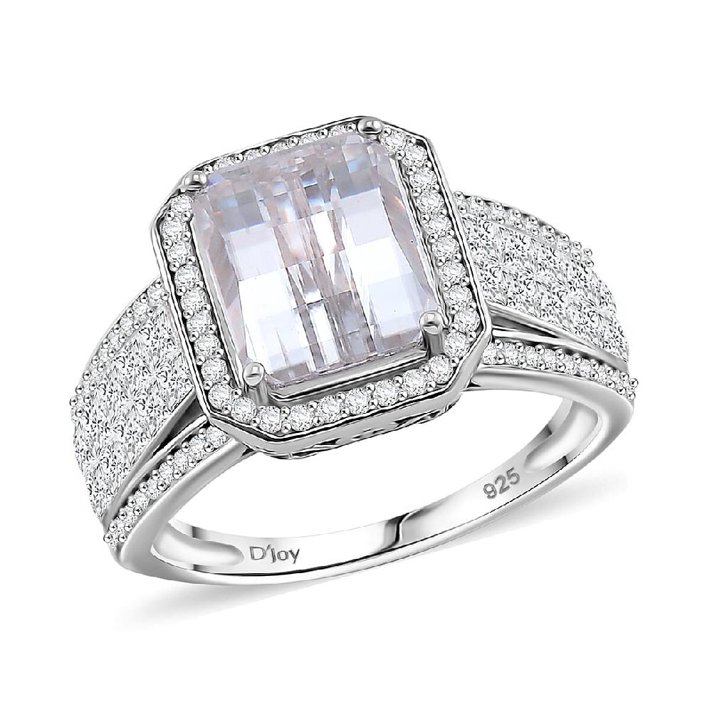 Fancy Cut White Moissanite 5.00 ctw Art Deco Ring in Rhodium Over Sterling Silver