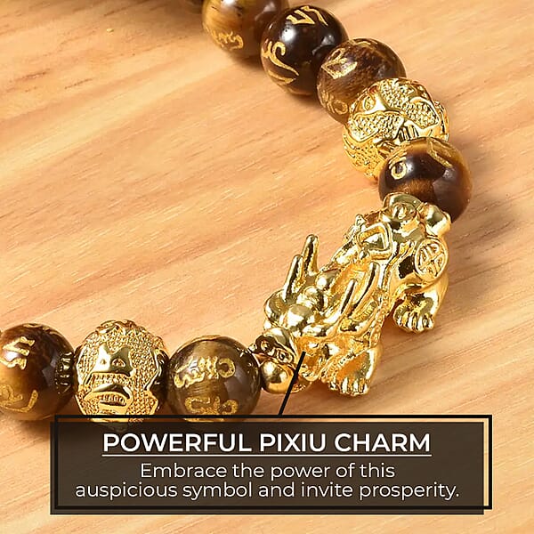 Feng Shui Yellow Tiger's Eye 214.00 Ctw Beaded Pi Xiu Necklace In Goldtone Bead Necklace For Women Unique Birthday Gifts (18-20 Inches)
