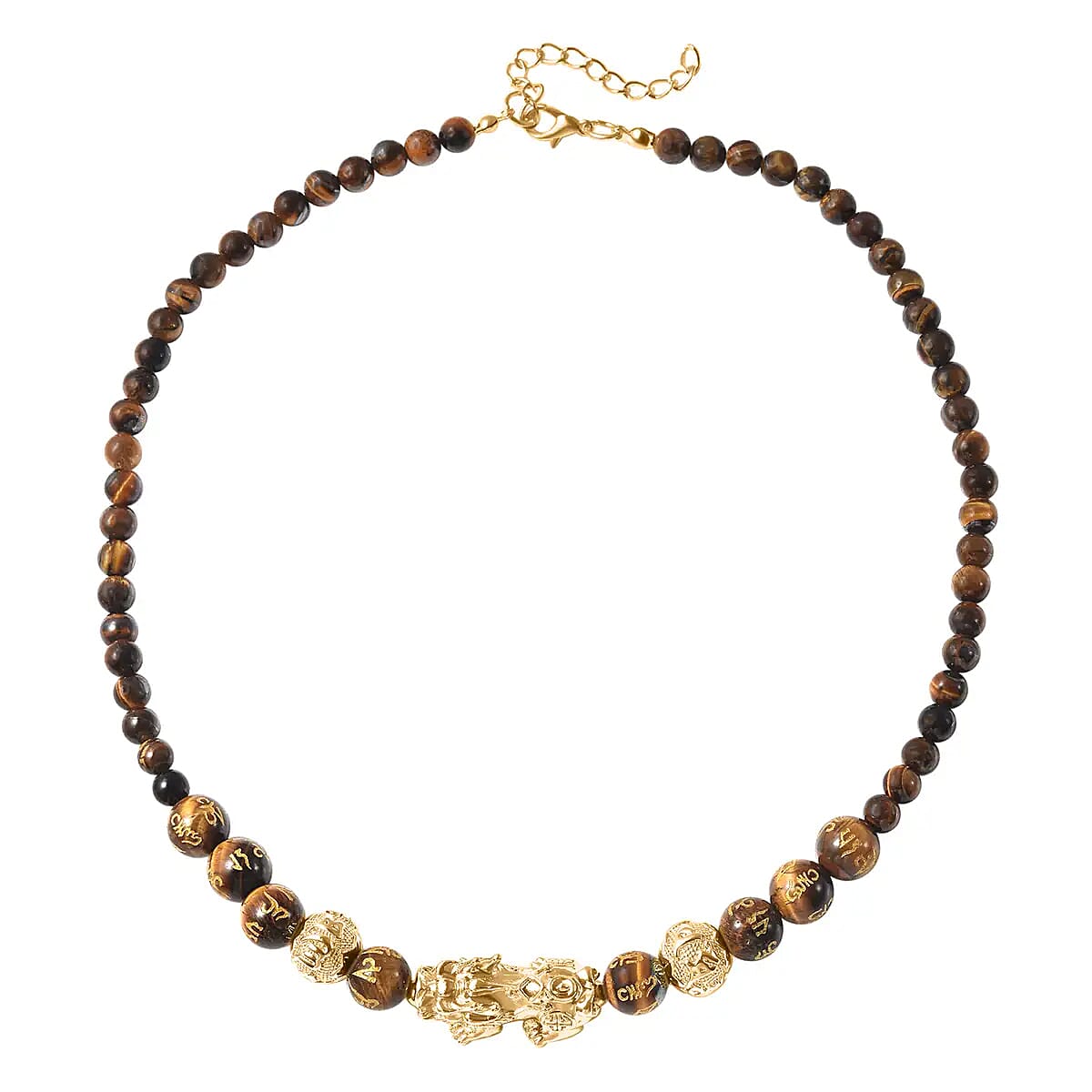 Feng Shui Yellow Tiger's Eye 214.00 ctw Beaded Pi Xiu Necklace in Goldtone Bead Necklace For Women Unique Birthday Gifts (18-20 Inches)