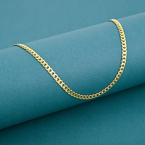 Flat Curb Chain Necklace In 14K Yellow Gold Over Sterling Silver 6 Grams 18 Inches