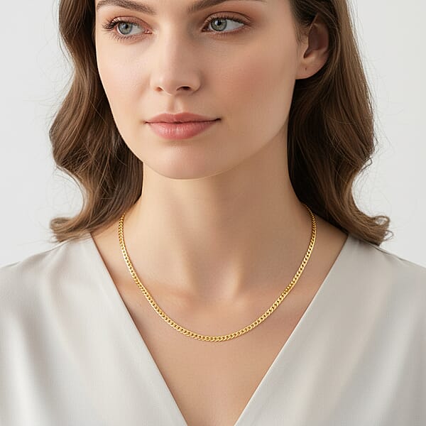 Flat Curb Chain Necklace In 14K Yellow Gold Over Sterling Silver 6 Grams 18 Inches