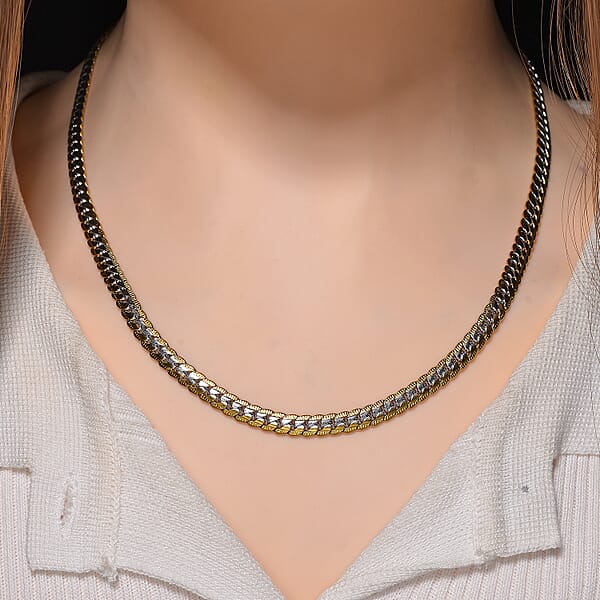 Flat Curb Chain Necklace In ION Plated YG And Stainless Steel 20-22 Inches