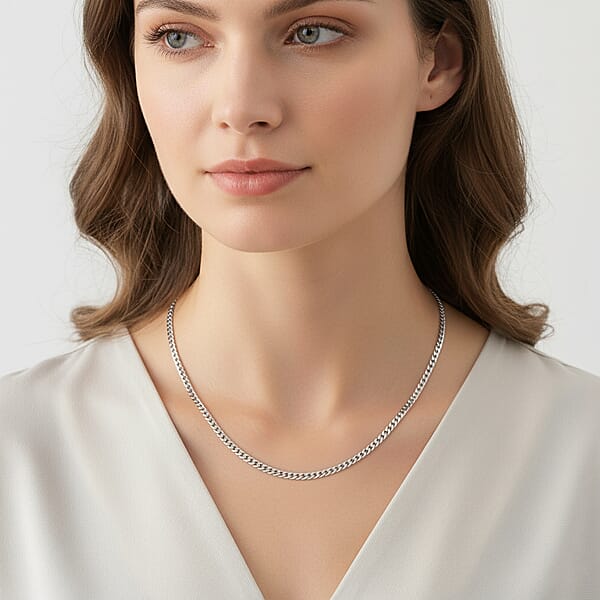Flat Curb Chain Necklace In Sterling Silver 6 Grams 18 Inches
