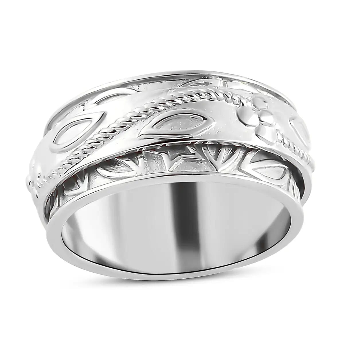 Floral Engraved Concave Spinner Ring In Sterling Silver Anxiety Ring For Women Fidget Rings For Anxiety For Women Stress Relieving Anxiety Ring Promise Rings (5 G)