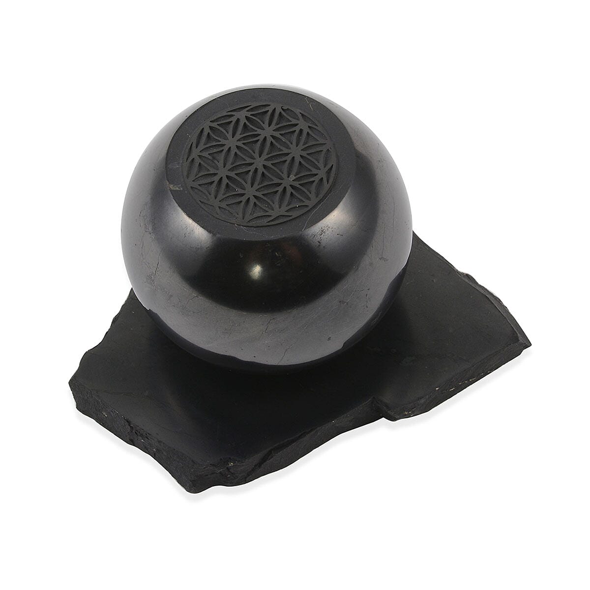 Floral Engraved Shungite Sphere With Stand (8cm) 275.80 Ctw