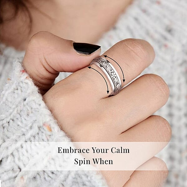 Floral Fidget Spinner Ring For Anxiety In Sterling Silver 4.50 Grams