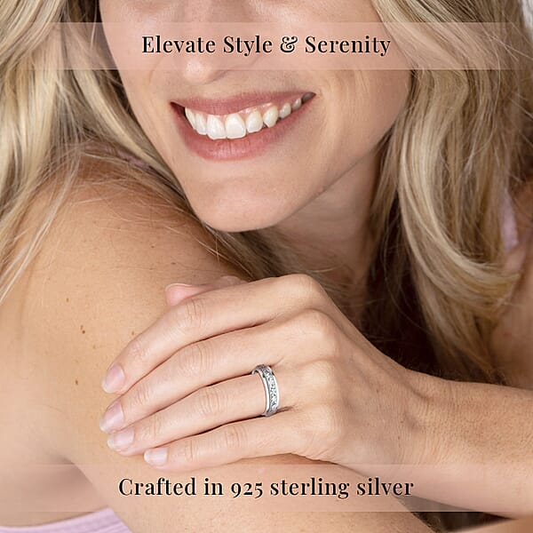 Floral Fidget Spinner Ring For Anxiety In Sterling Silver 4.50 Grams