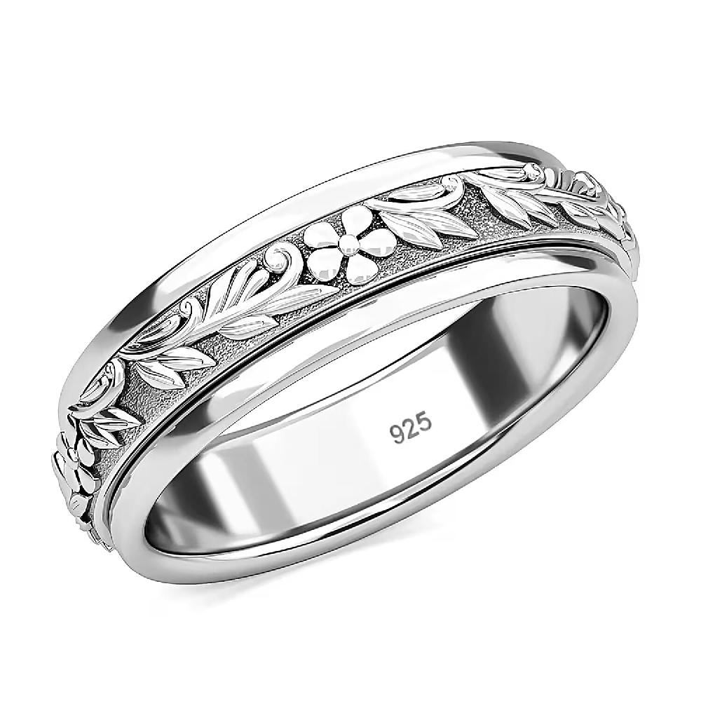 Floral Fidget Spinner Ring for Anxiety in Sterling Silver 4.50 Grams