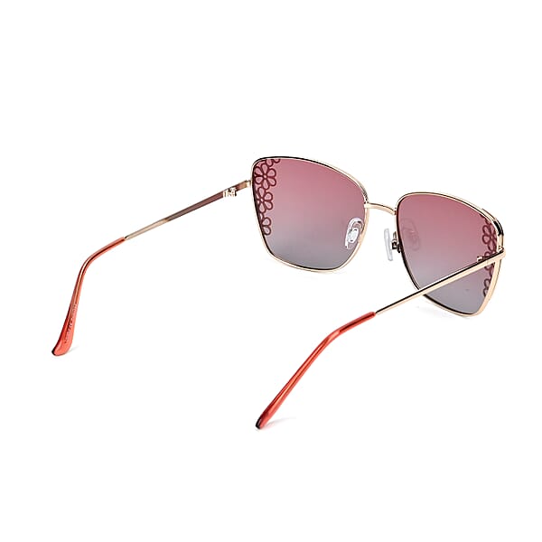 Flower Design UV400 Polarized Sunglass With Storage Bag- Pink
