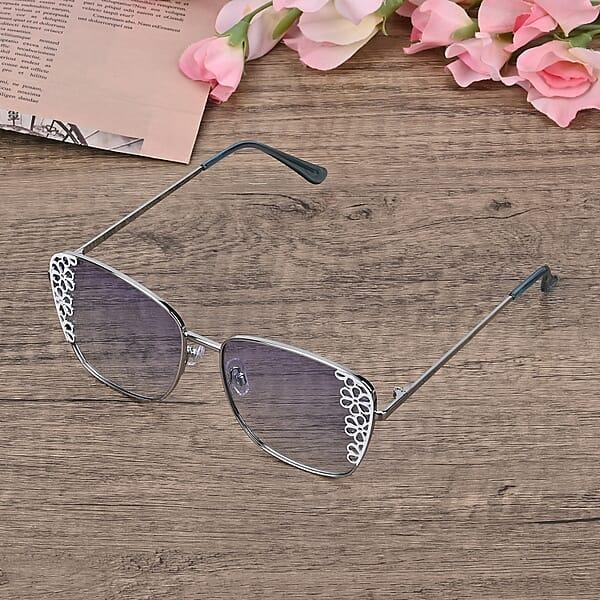 Flower Design UV400 Polarized Sunglass With Storage Bag- Light Blue